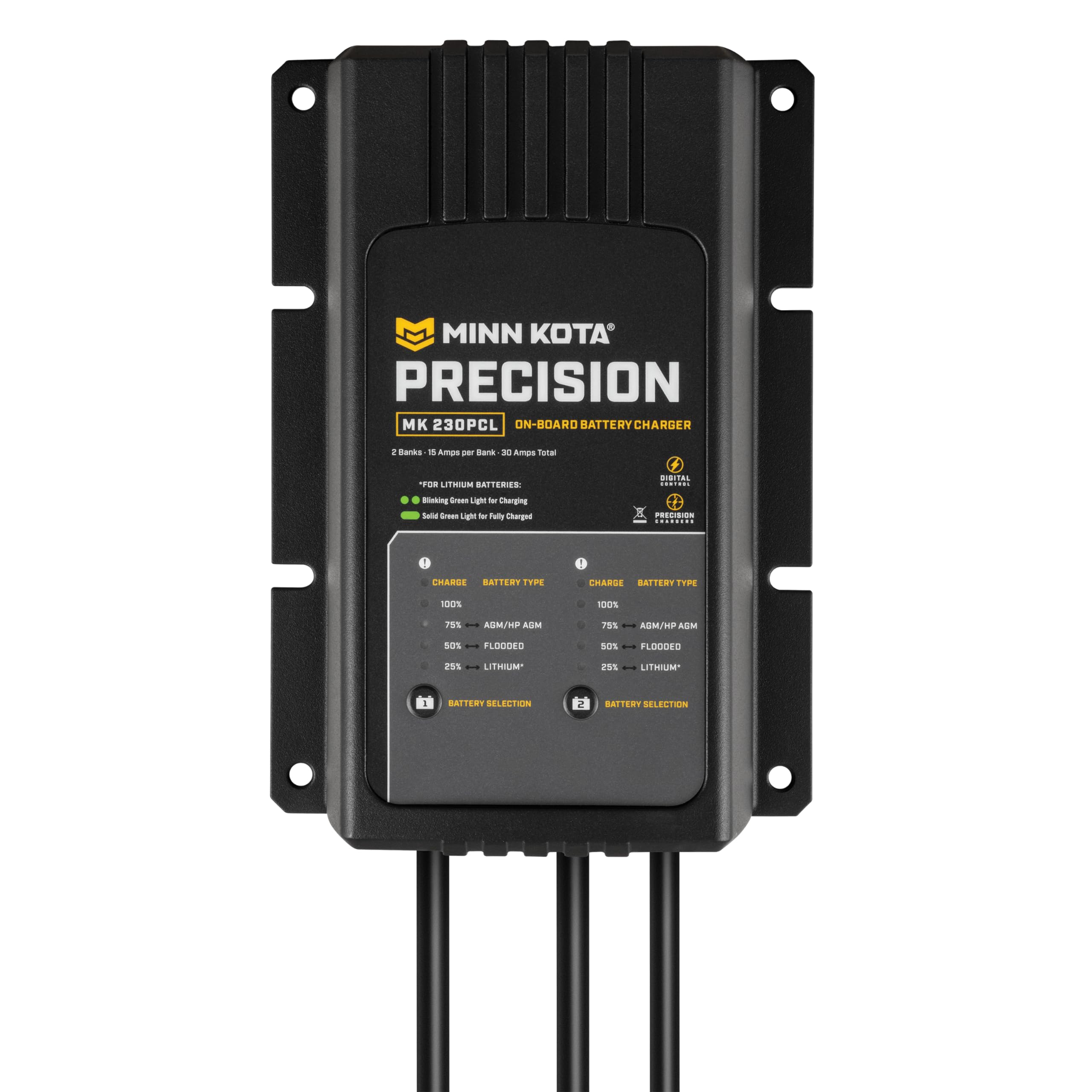 Minn Kota MK-230PCL Precision On-Board Marine Battery Charger – 2 Banks, 15 Amps Each