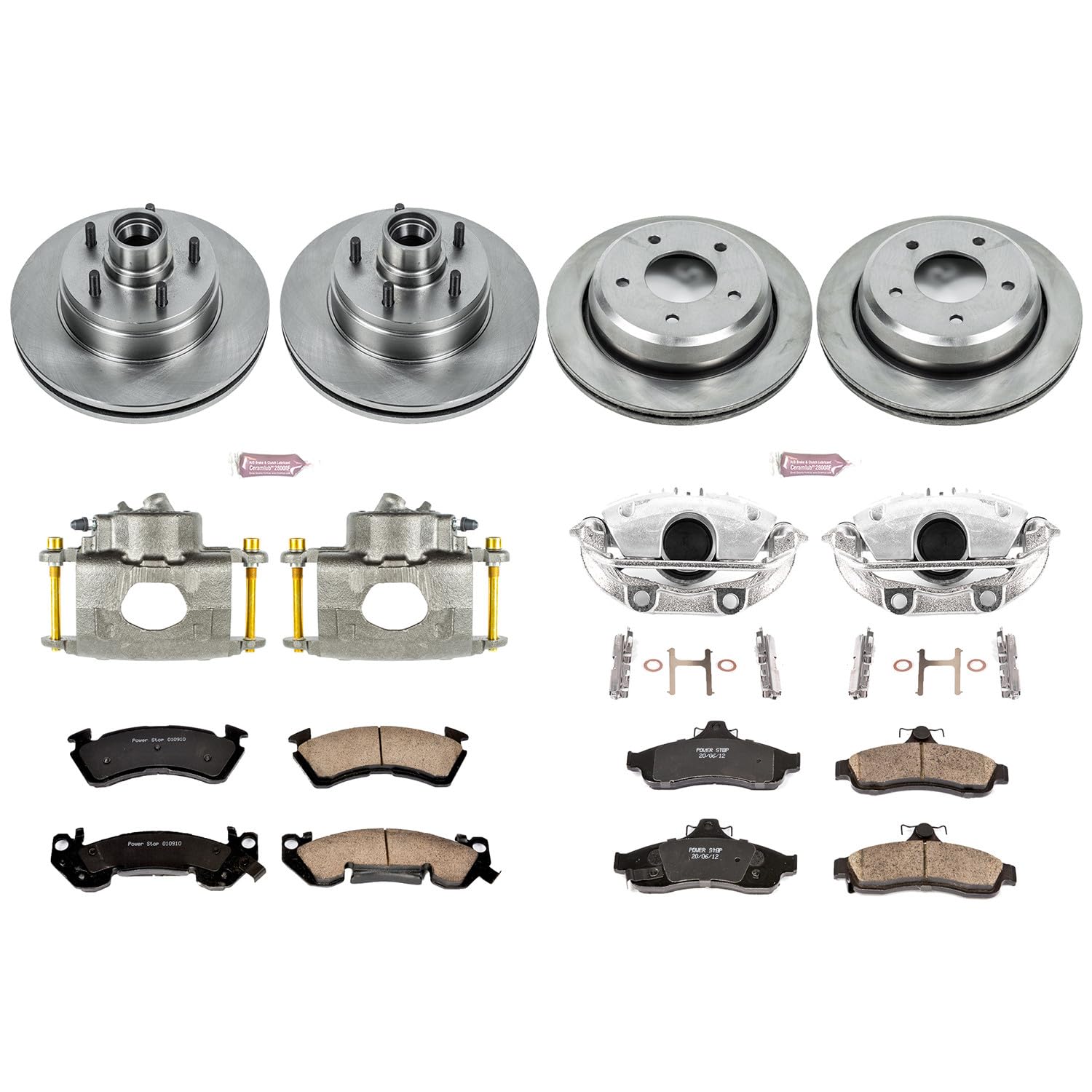 Power Stop KCOE4338 Replacement Autospeciality Front and Rear Caliper Kit- OE Rotors, Ceramic Brake Pads, Calipers For Chevrolet Impala 1994-1996 [Model Specific]