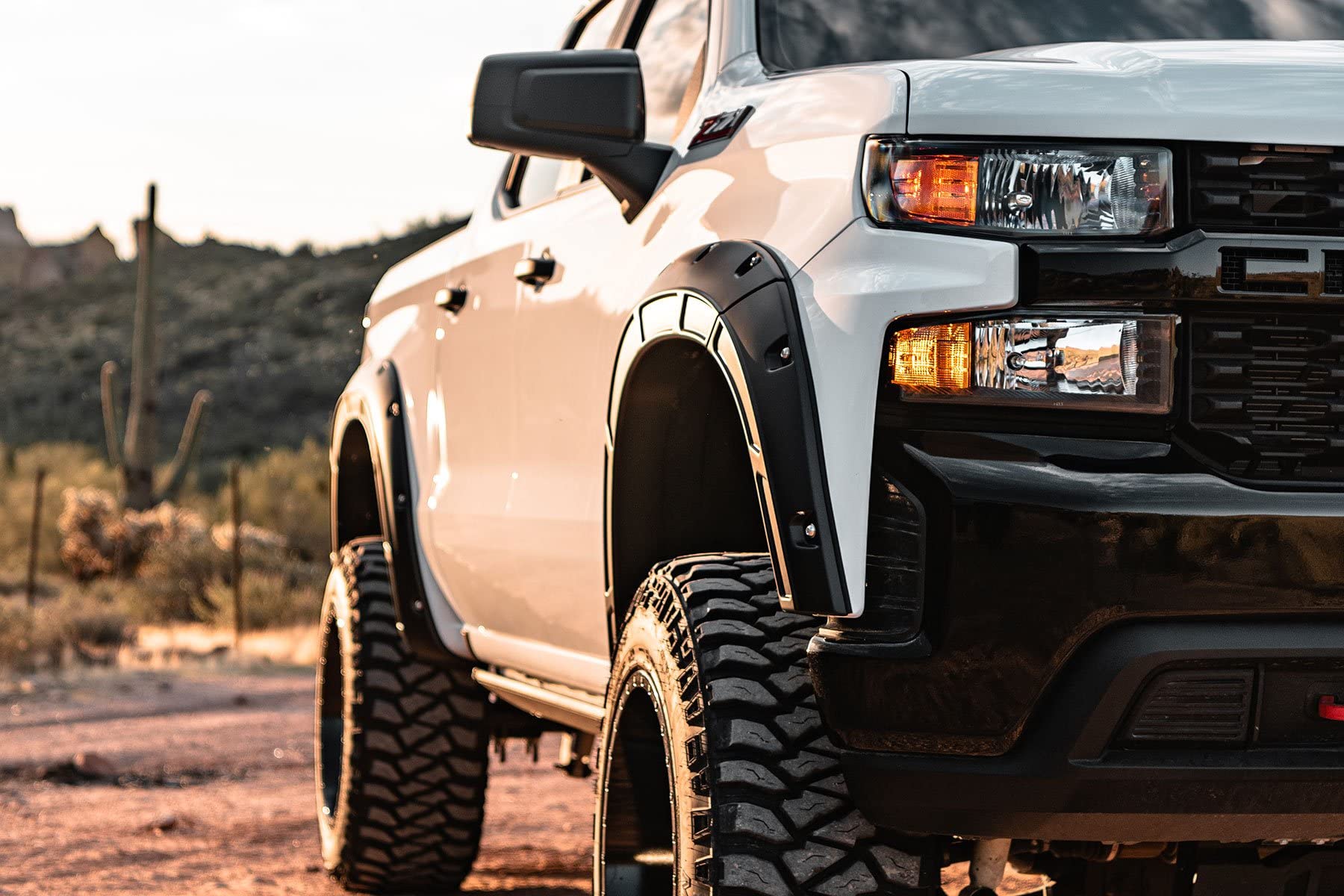 Defender Fender Flares Rough Country for Chevy Silverado 1500 (2019-2026 & Refresh) - 2" Extra Tire Coverage, UV-Resistant ABS, Flat Black (Set of 4)