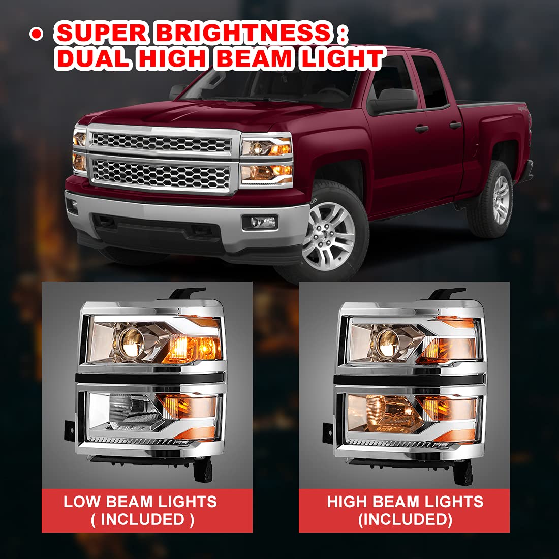 LED DRL Bar Projector Headlights Compatible with [2014-2015 Chevrolet Silverado 1500] Winjet