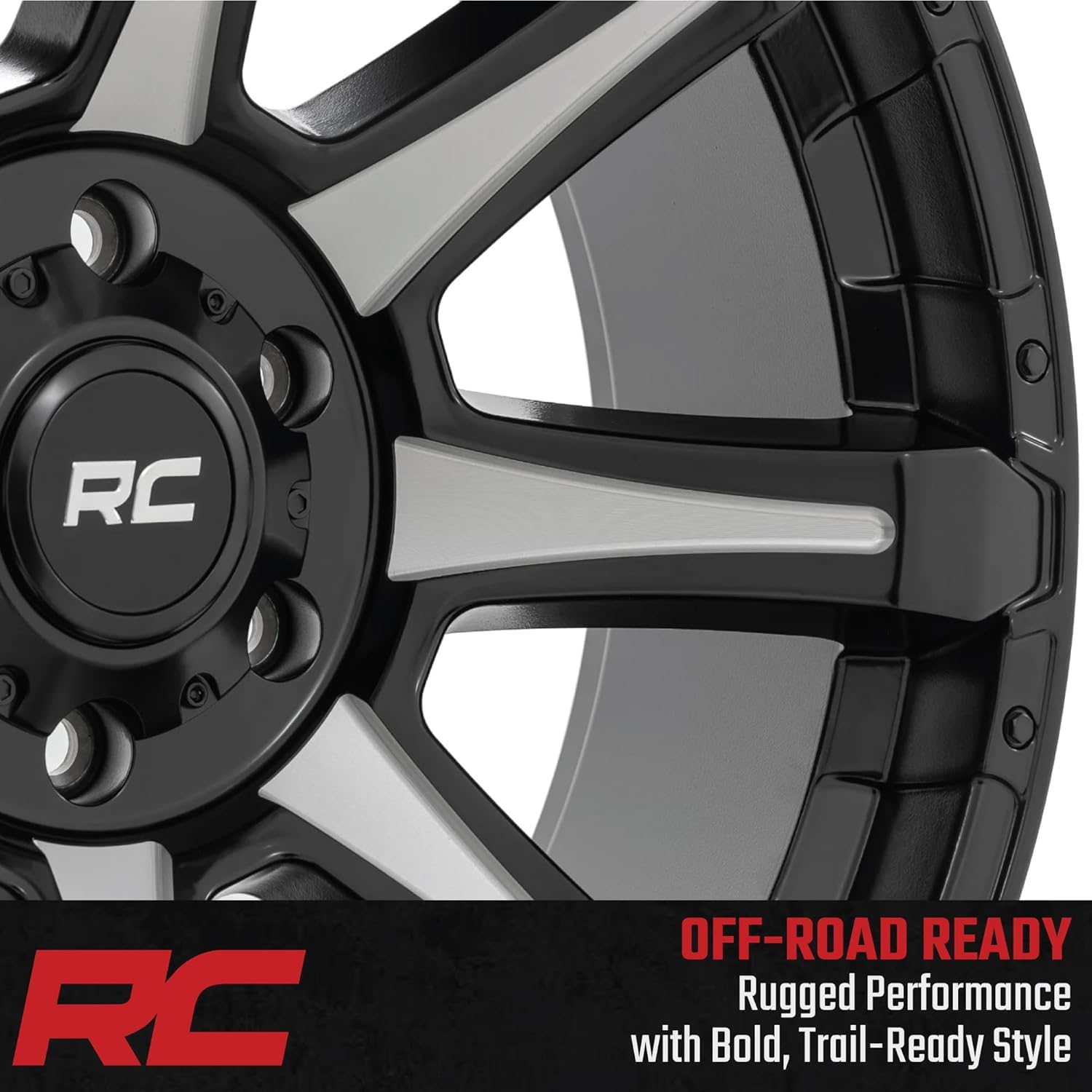 20x9 Rough Country Wheel w/Machined Spokes - 5x150mm Bolt Pattern, +18mm Offset, One-Piece Aluminum, Semi-Gloss Black Off-Road Rim for Trucks, Jeeps, SUV