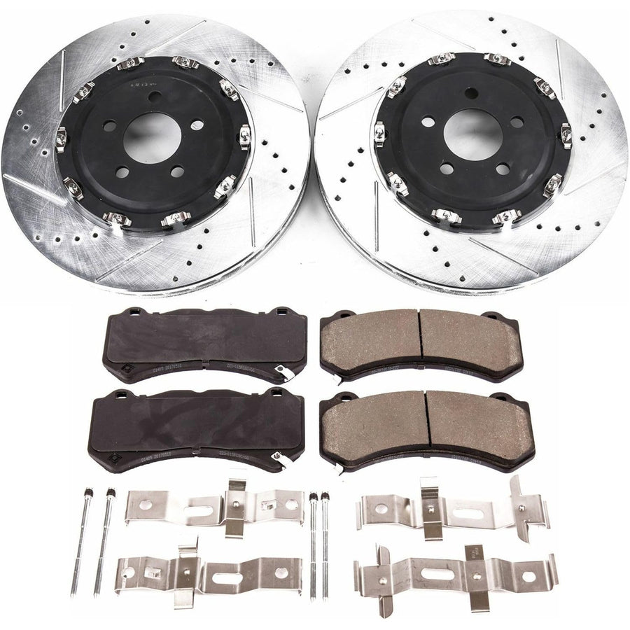 Power Stop K6795 Z23 Carbon Fiber Brake Pads with Drilled & Slotted Brake Rotors Kit For Dodge Challenger 2015-2020, Dodge Charger 2015-2020 [Model Specific]