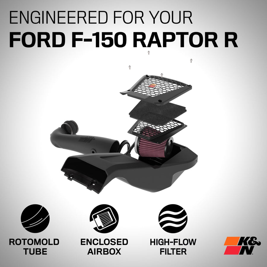 Cold Air Intake System K&N: High-Flow Air Filter, Increase Performance & Towing: Compatible with 2023-2024 Ford: F150 Raptor, F150 Raptor R, 63-2624