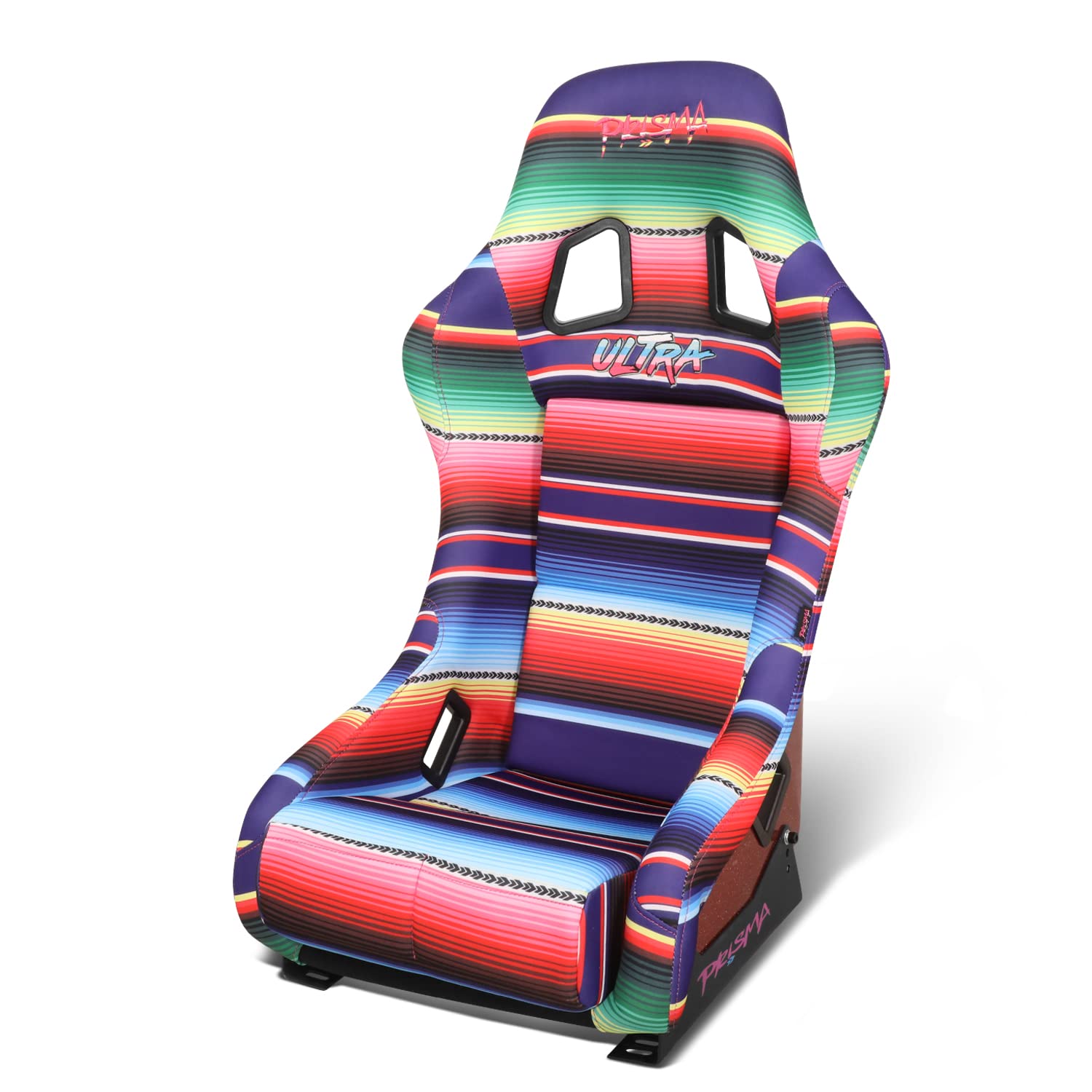 NRG Innovations Prisma FRP-303-MEXICALI Fixed Back Bucket Racing Seat with Bottom Mount Bracket, Serape Design/Fresh Red Glitter Back