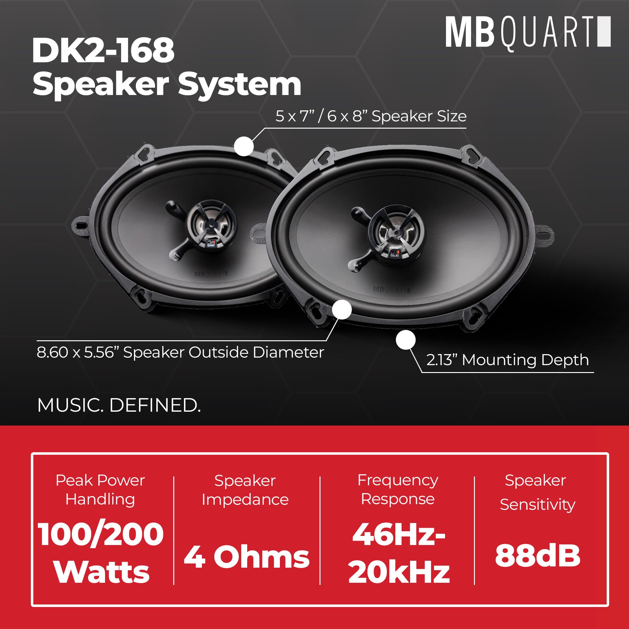 MB Quart 5x7 & 6x8" Discus Car Audio Coaxial Speakers with Polypropylene Cones & Butyl Rubber Surrounds for Enhanced Quality, 100W, 88 dB, Pair