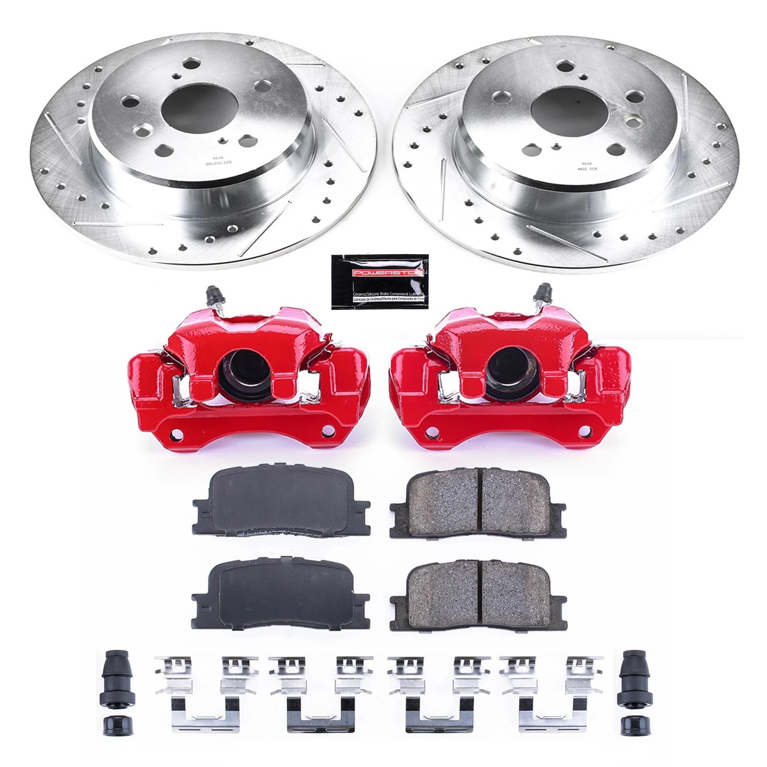 Power Stop Z23 KC1148A, Daily Driver Rear Caliper Kit-Drilled/Slotted Brake Rotors & Carbon-Fiber Ceramic Brake Pads For Toyota Highlander 2001-2003 [Model Specific]
