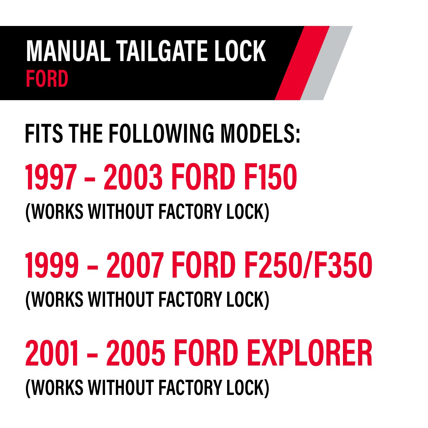 Manual Tailgate Lock Pop & Lock PL2500 Black for Ford (Works Without Factory Lock)