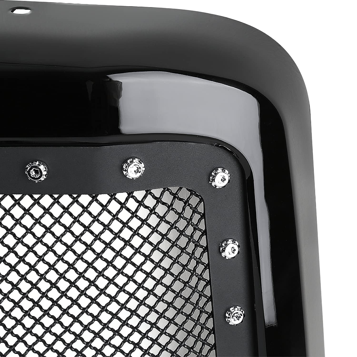 Glossy Black Spec-D Tuning Stainless Steel Rivet Mesh Style Front Hood Grille Compatible with 2005-2007 Ford F-250