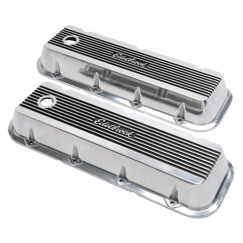 Elite II Series Edelbrock Valve Cover Polished Raised Fins 3.0 in. Overall Height