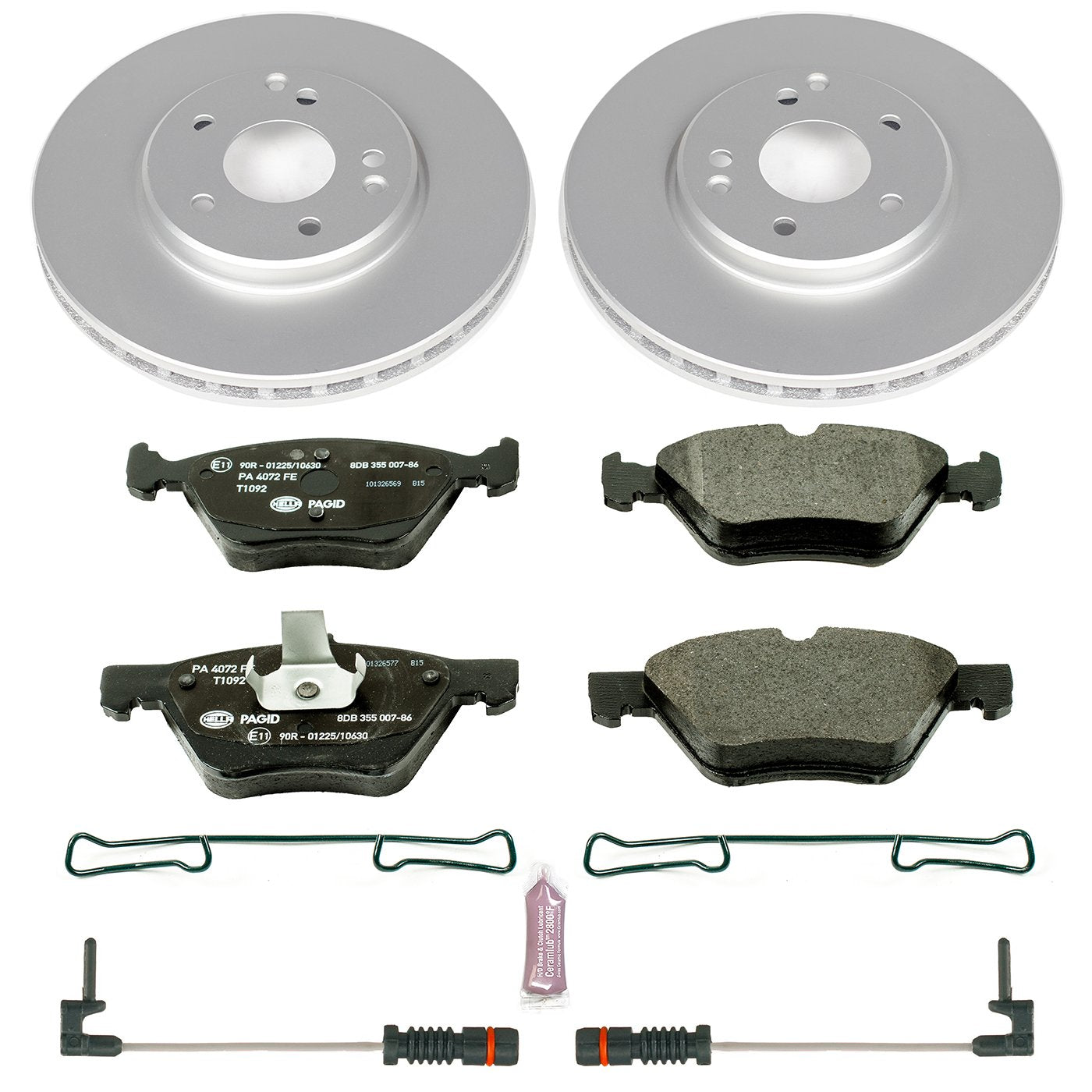 Power Stop Front Euro-Stop Brake Kit ESK2926 and 2 Front Sensor Wires For Crossfire, CLK320, CLK430, E300, E320, E, E430, SLK320 [Model Specific]