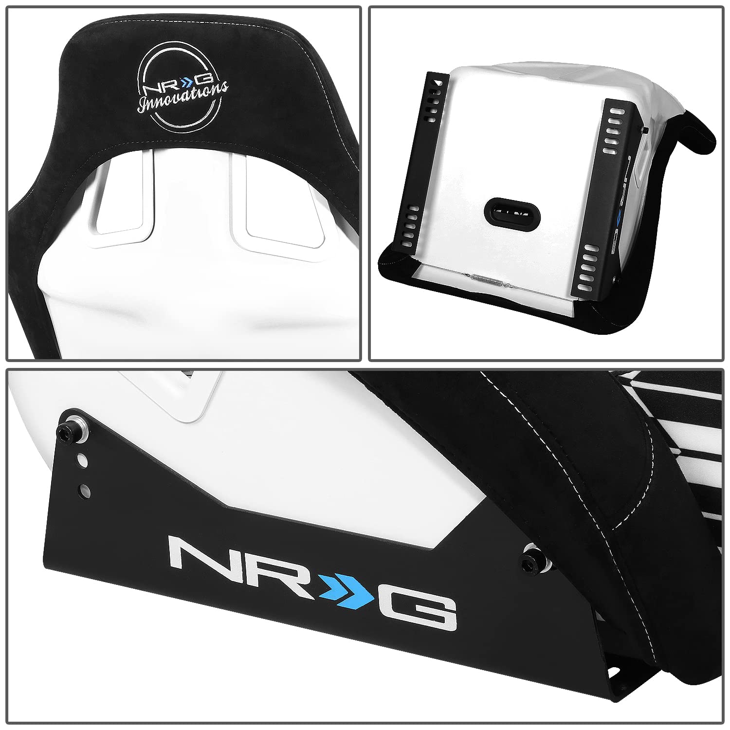 NRG Innovations Fixed Back NRG-FRP-302-YABA Bucket Racing Seat w/Side Mount Bracket Black/White YABA Design Fiber Glass