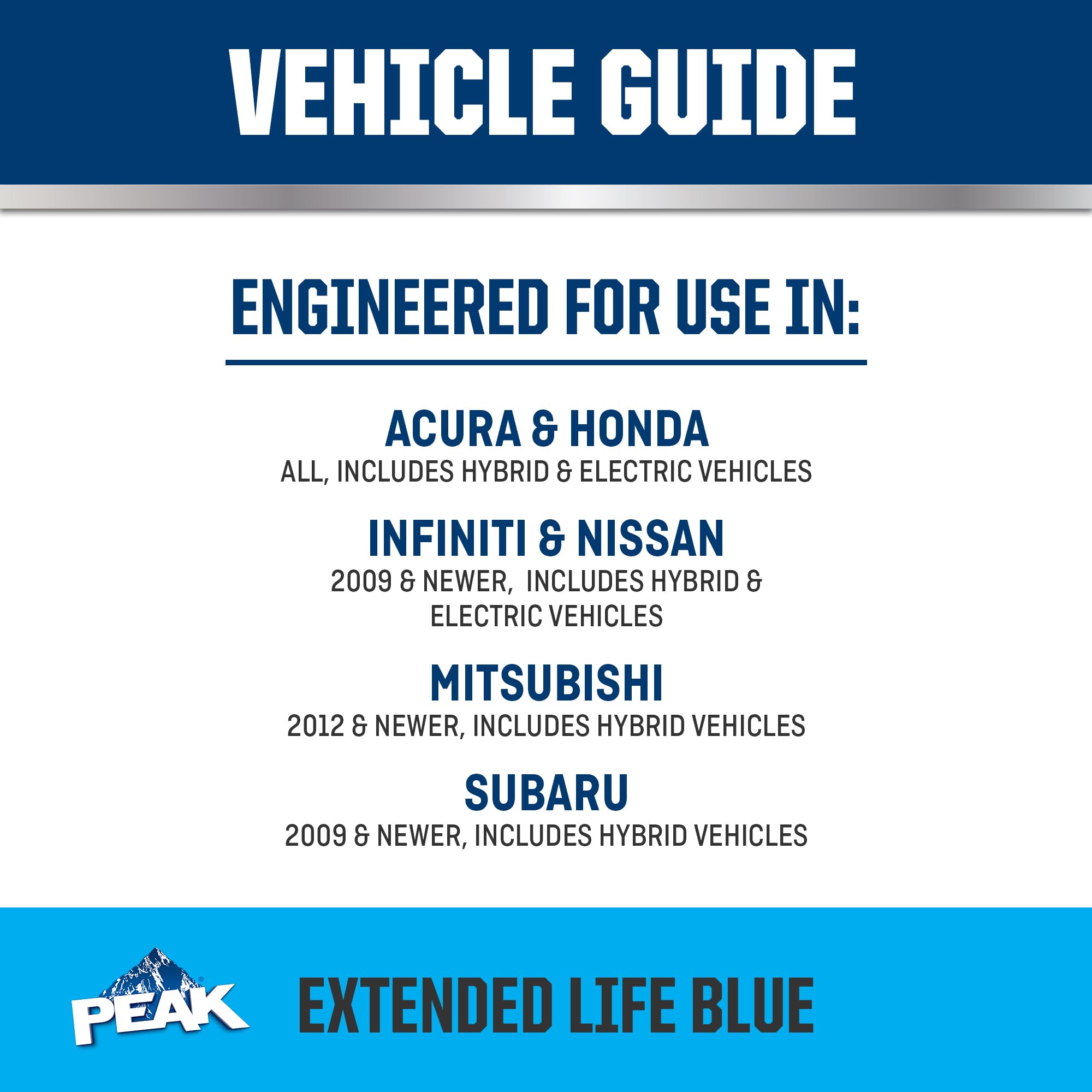 50/50 Prediluted Antifreeze/Coolant PEAK OET Extended Life Blue for Asian Vehicles, 1 Gal.
