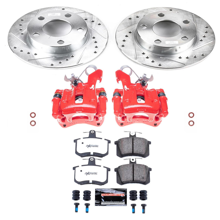 Power Stop Z26 KC584-26 Rear Brake Kit-Drilled/Slotted Rotors, Carbon Ceramic Brake Pads & Calipers For Audi A4 Quattro 1996-2001 [Model Specific]