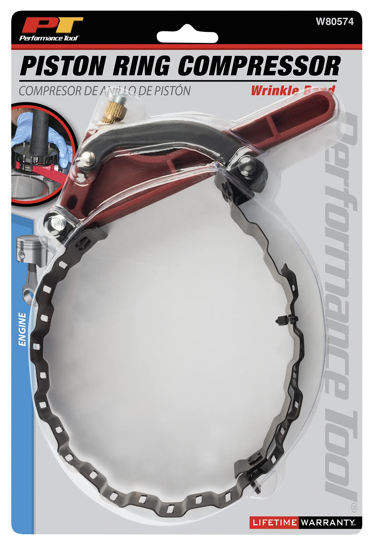 W80574 Performance Tool Low Friction Wrinkle Band Piston Installer - Fits 3-Inch to 5-Inch Pistons, Adjust Only Once for All Pistons, Easy to Use