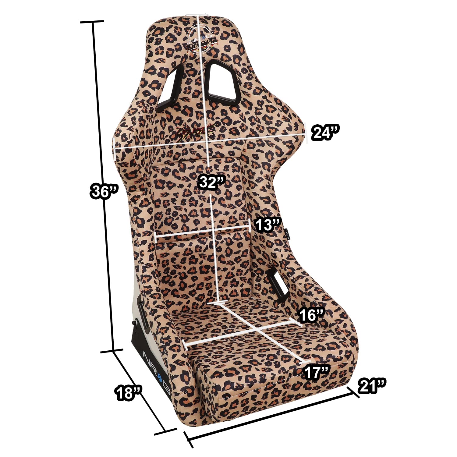 NRG Innovations Prisma Fixed Back Bucket Racing Seat NRG-FRP-302-BR-SAVAGE with Bottom Mount Bracket, Brown Savage Leopard Print Fabric/White Pearl Back