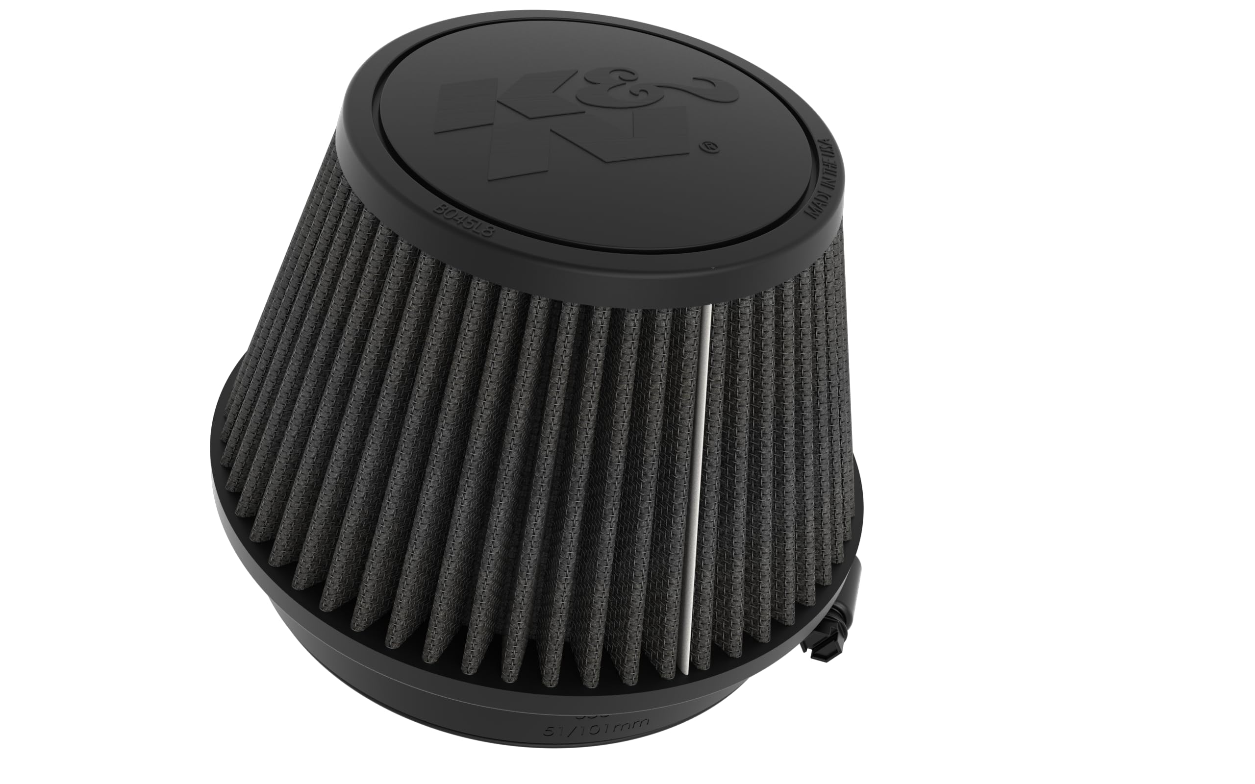 K&N Lifetime Universal Dryflow Clamp-On Air Filter: Washable, Oil-Free, Dry Synthetic: Flange Diameter: 5 In, Filter Height: 4 In, Flange Length: 1 In, Shape: Centered, RU-3120HBK