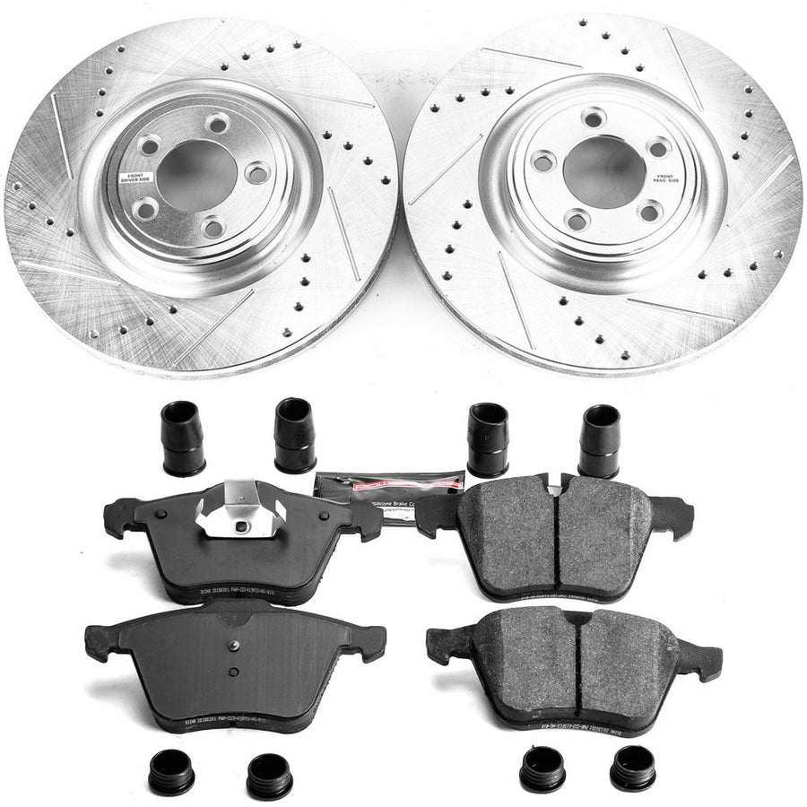 Power Stop K6282 Z23 Evolution Sport Brake Upgrade Kit and 1 Front Sensor Wire For Jaguar XF 2010-2015, Jaguar XJ 2010-2019, Jaguar XK 2010-2015 [Model Specific]