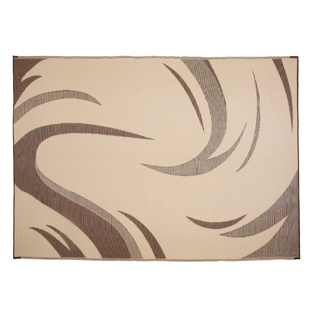 Camping Stylish SD8117 8-Feet x 11-Feet Graphic Swish Outdoor RV Reversible Patio Mat, Brown/Tan