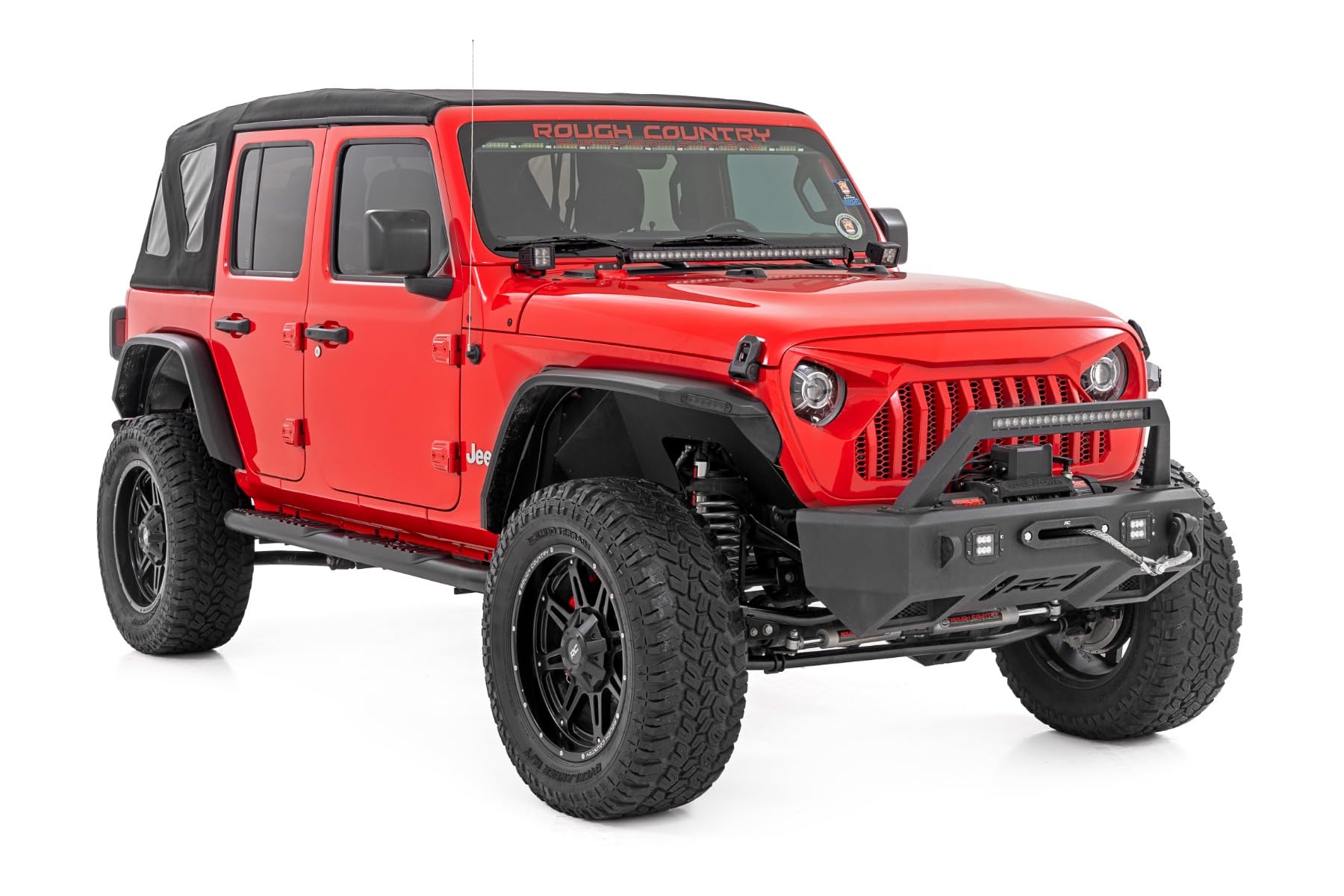 Rough Country Nerf Steps Oval for Jeep Wrangler Unlimited (2018-2025) 4-Door - OEM Style Rails with Built-in Side Steps