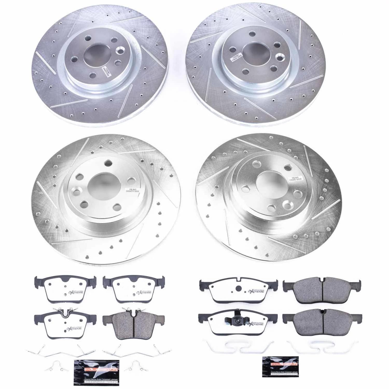 Brake Kit Power Stop Front and Rear For 2015 2016 2017 Land Rover Discovery Sport - Truck & Tow Carbon Fiber Ceramic Brake Pads & Drilled and Slotted Rotors Replacement, K7993-36