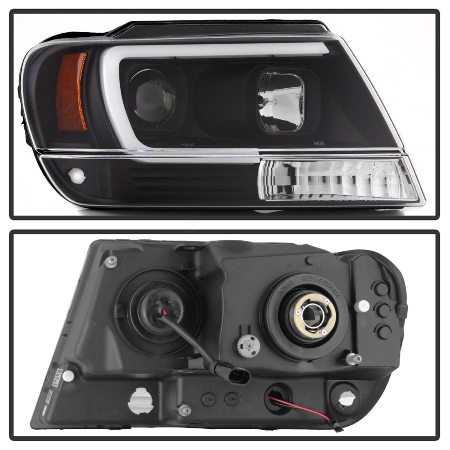 Jeep Grand Cherokee Spyder 5085221 99-04 Version 2 Light Bar Projector Headlights - Black