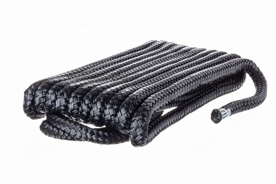 Double Braided Nylon Dock Line Attwood 117604-7 — UV-Resistant, 3/8-In. Thick, 15 Feet Long, Black