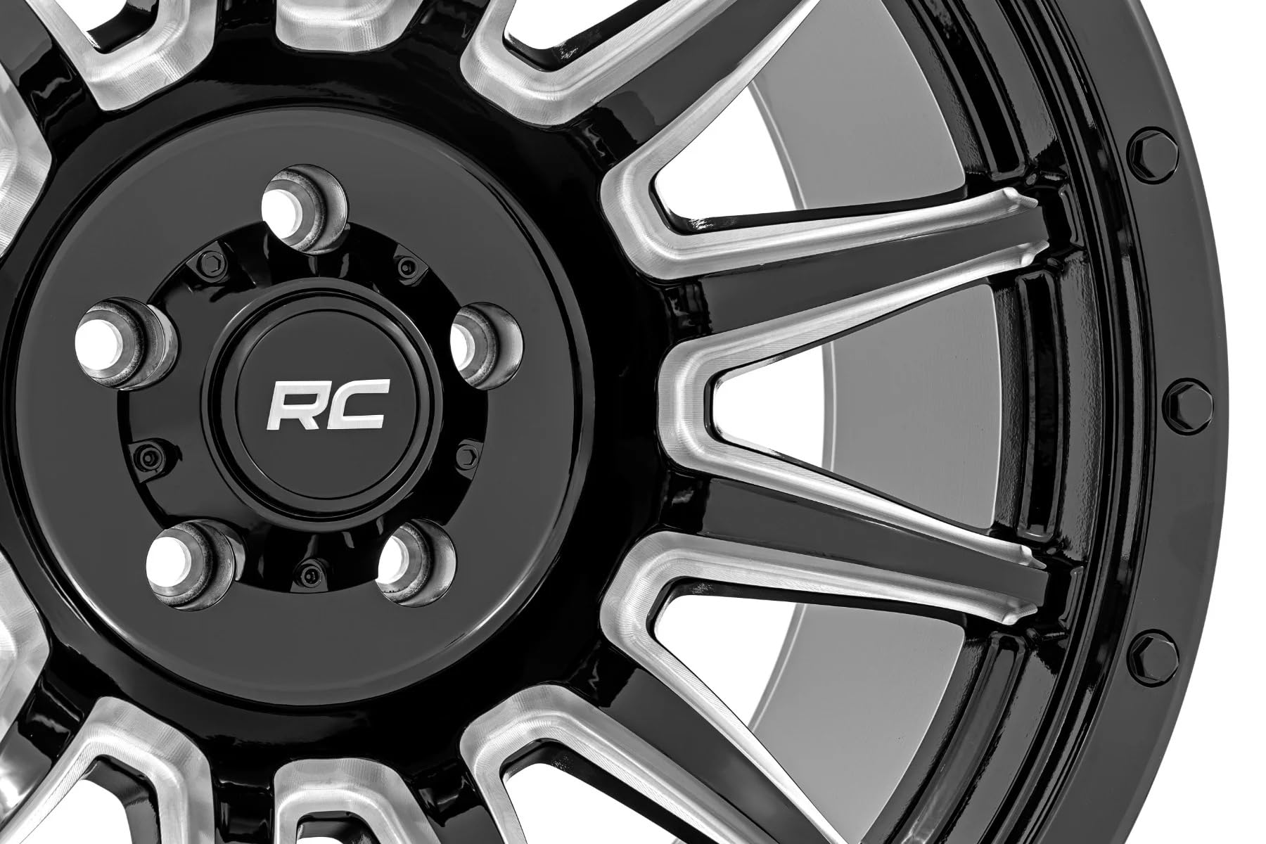20x10 Wheel Rough Country 90 Series - 8x170mm Bolt Pattern, 19mm Offset, One Piece Aluminum Rim, Gloss Black Finish with Machined 12-Spoke Design for Trucks, Jeeps, Off-Road