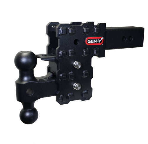 GEN-Y Hitch Adjustable Solid Shank Tow Hitch with Dual-Ball and Pintle Lock for 2.5" Receiver - 5" Drop - 16,000 LB Towing Capacity - 1,600 LB Tongue Weight - Black