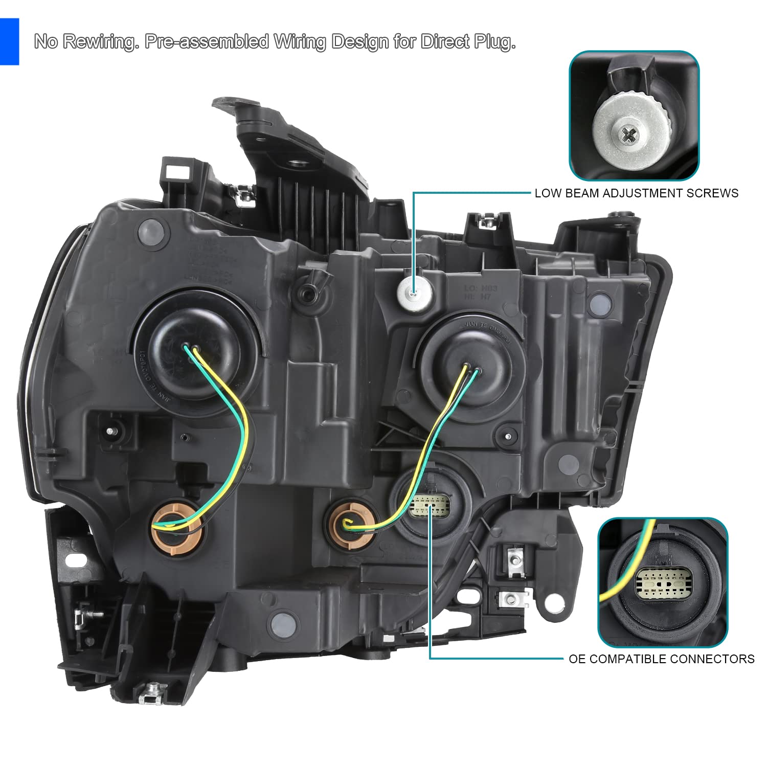 Chrome Headlights SPEC-D TUNING Compatible with 2019-2024 Ram 2500, 3500, Left + Right Pair Headlamp Assembly