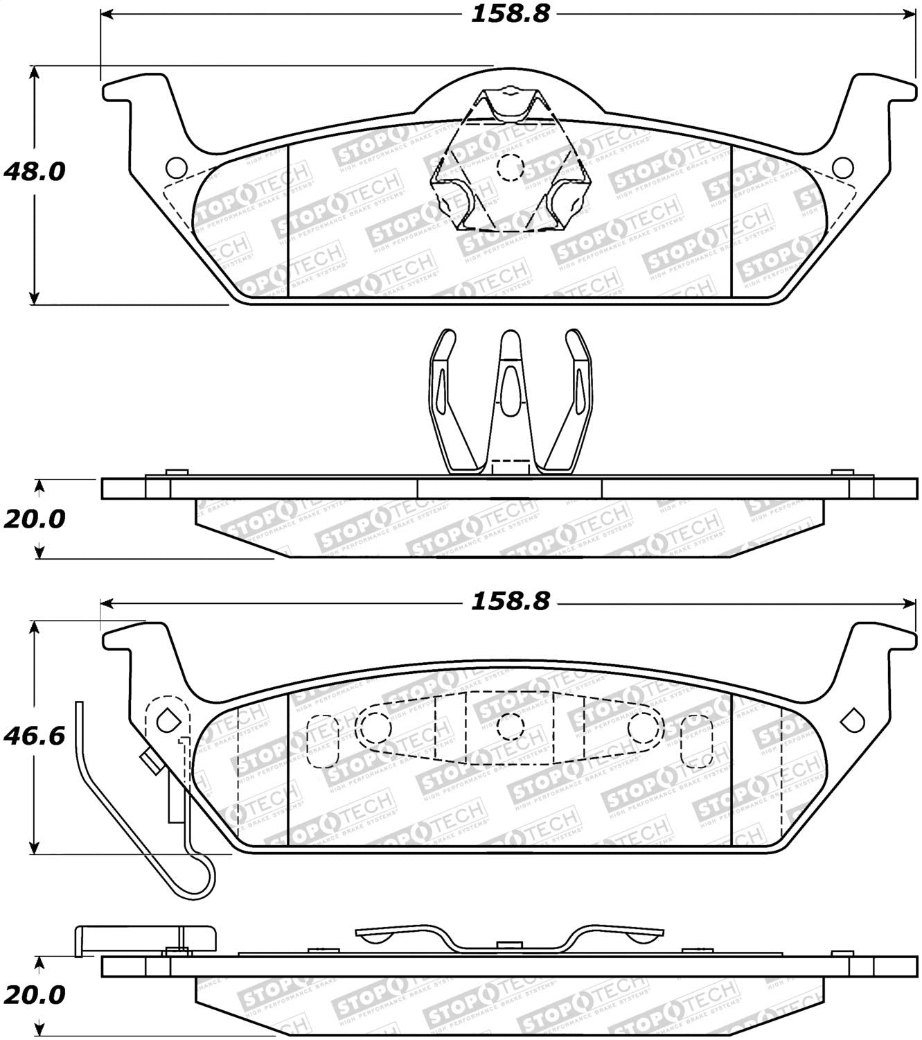 Rear StopTech 308.09630 Brake Pads with Shims Street