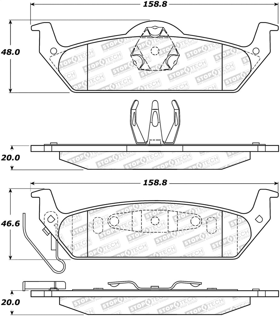Rear StopTech 308.09630 Brake Pads with Shims Street