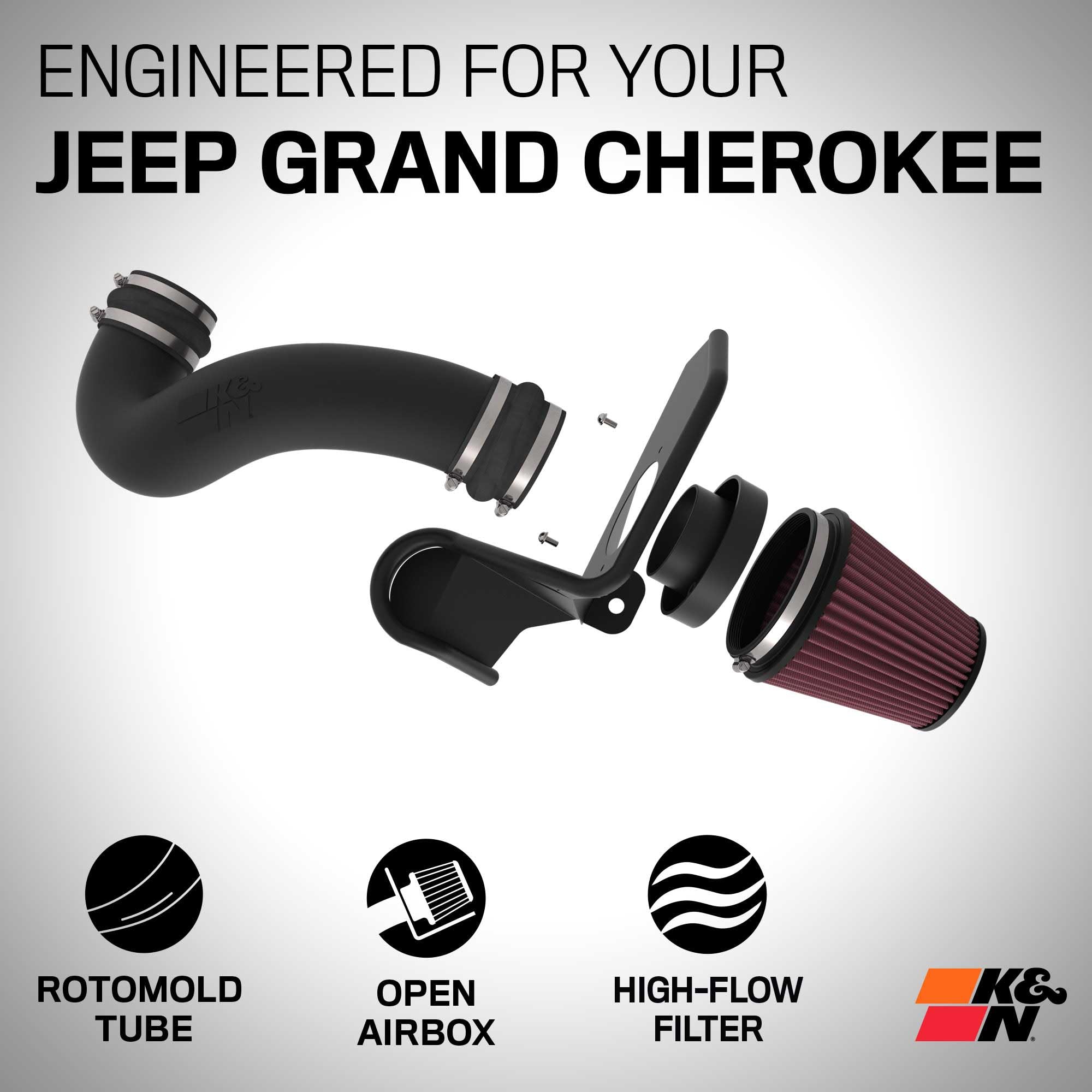 Cold Air Intake System K&N: High-Flow Air-Filter, Increase Performance & Horsepower: Compatible with 2022-2023 JEEP Grand Cherokee; 2022-2023 JEEP Grand Cherokee L, 63-1593