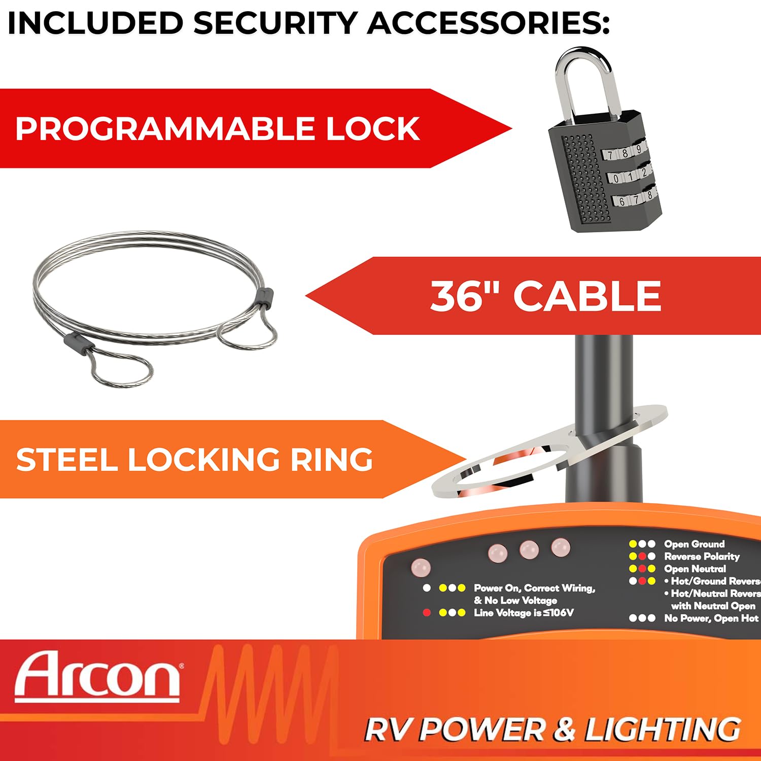 Surge Protector Arcon 19759, Portable, 50 Amp, 240 Volt, with Plug Head Handle Grip, 7200 Joules of Power Surge Protection