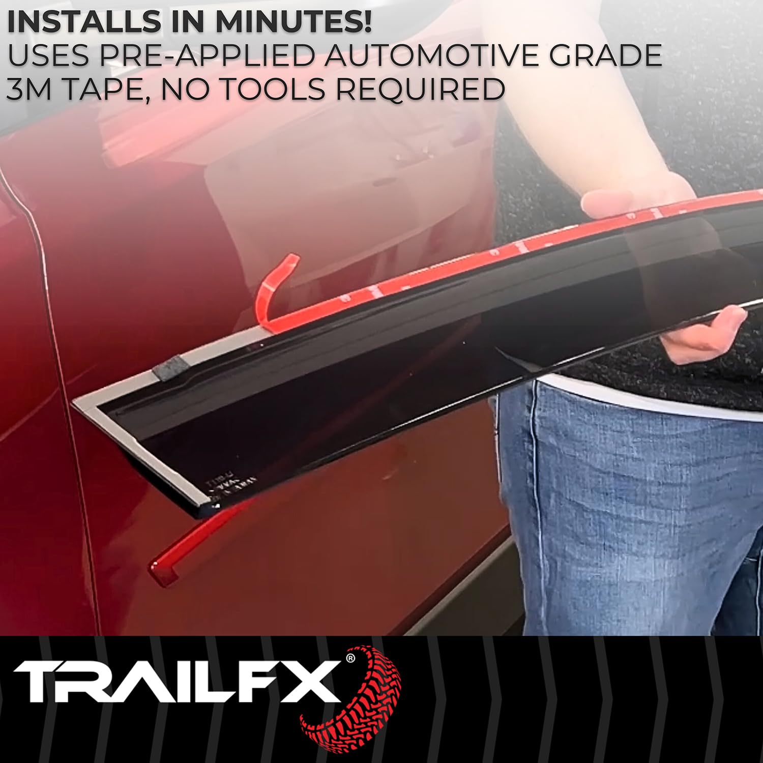 TrailFX Rain Guard 4 Piece Fits 2011-2025 Dodge Durango Low Profile Tape-On Smokes Window Vents Acrylic Rainguards Outside Channel Mount Set of 4 Rain Guards TrailFX 4267H