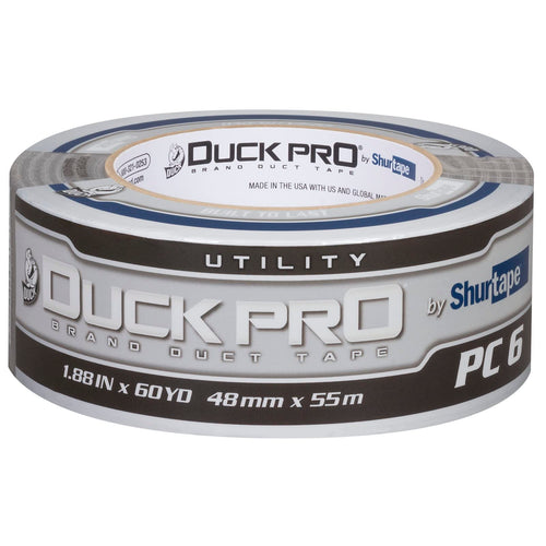 Shurtape Duck Pro Utility Grade, Co-Extruded Cloth Duct Tape for Packaging, Sealing, Waterproofing, 48mm x 60yd, 6.0 mil, Silver, 1 Roll (105449)