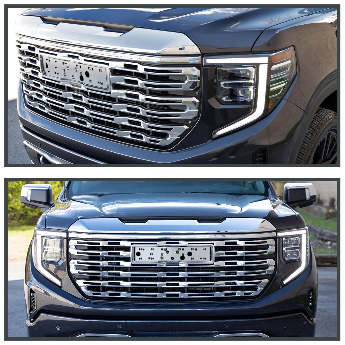 Chrome Spec-D Tuning Denali Style Front Bumper Hood Grille Compatible with 2022-2025 GMC Sierra 1500 Pickup