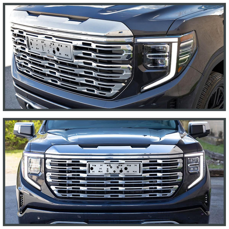 Chrome Spec-D Tuning Denali Style Front Bumper Hood Grille Compatible with 2022-2025 GMC Sierra 1500 Pickup