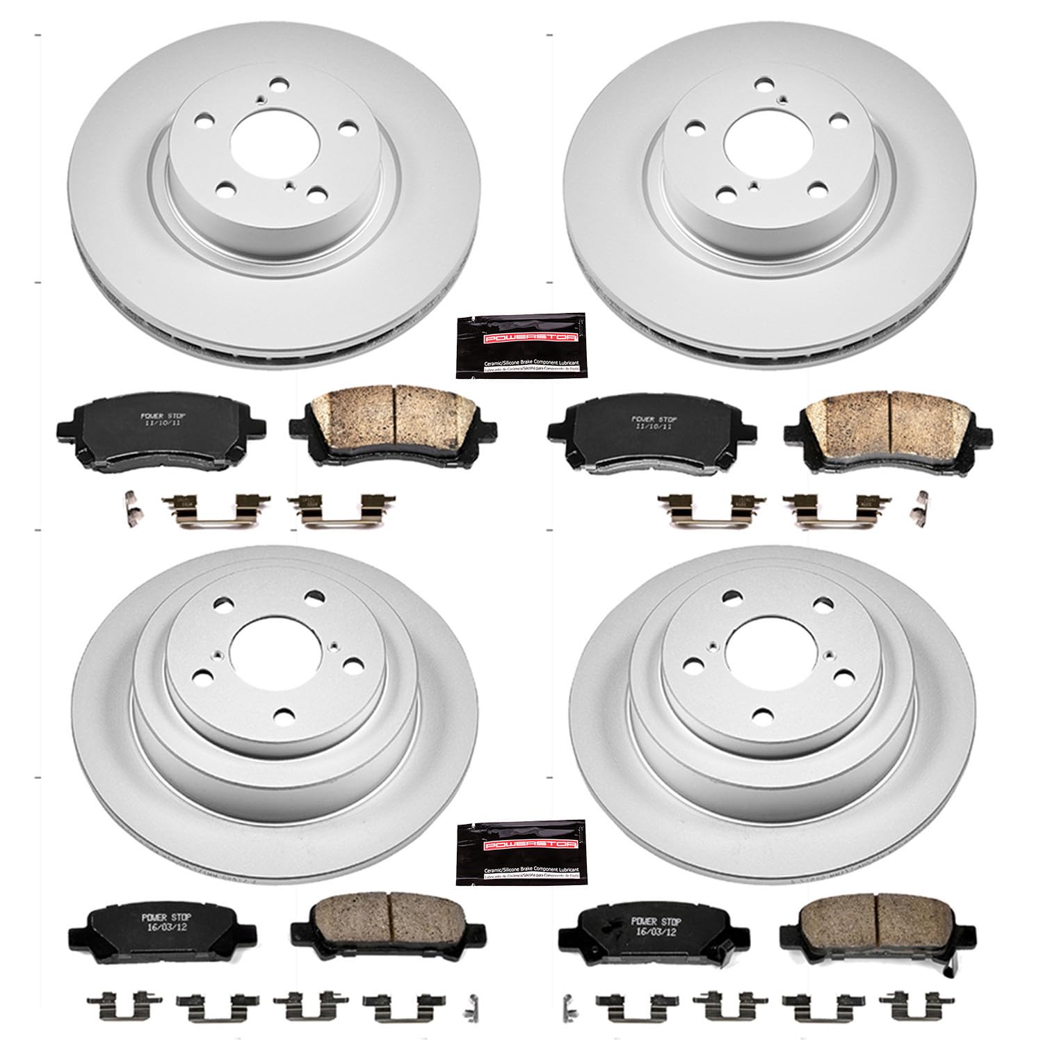 Power Stop CRK1122 Brake Rotor & Coated Ceramic Brake Pads- front & rear For Subaru Forester 1998-2002, Subaru Impreza 1998-2001 [Model Specific]