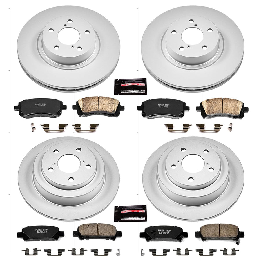 Power Stop CRK1122 Brake Rotor & Coated Ceramic Brake Pads- front & rear For Subaru Forester 1998-2002, Subaru Impreza 1998-2001 [Model Specific]