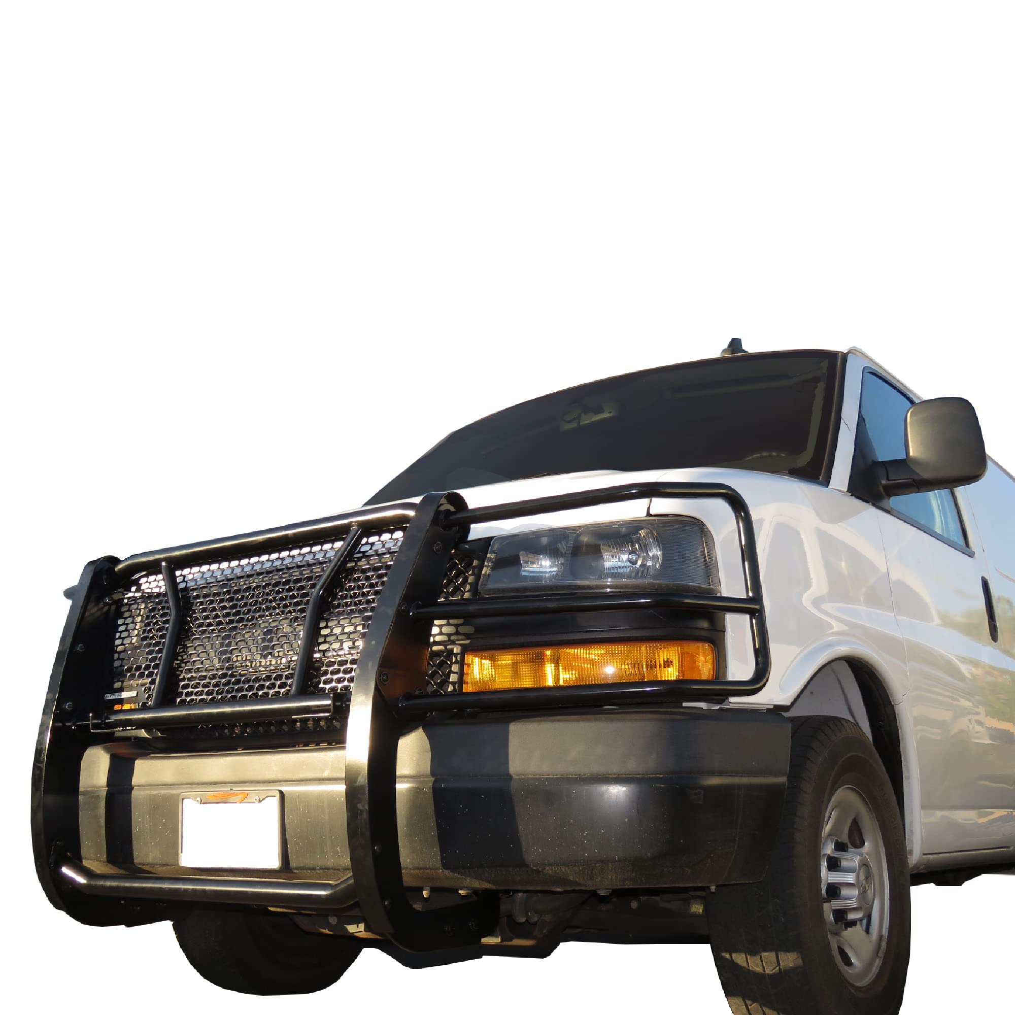 RUGGED HD Black Horse Grille Brush Bumper Guard Modular Come W/ Pair of 5.3"LED Light Compatible with 03-14 Express 1500|03-24 Express 2500/3500|09-24 Express 4500/Express Cargo-RU-GV02MA-B-PLFR