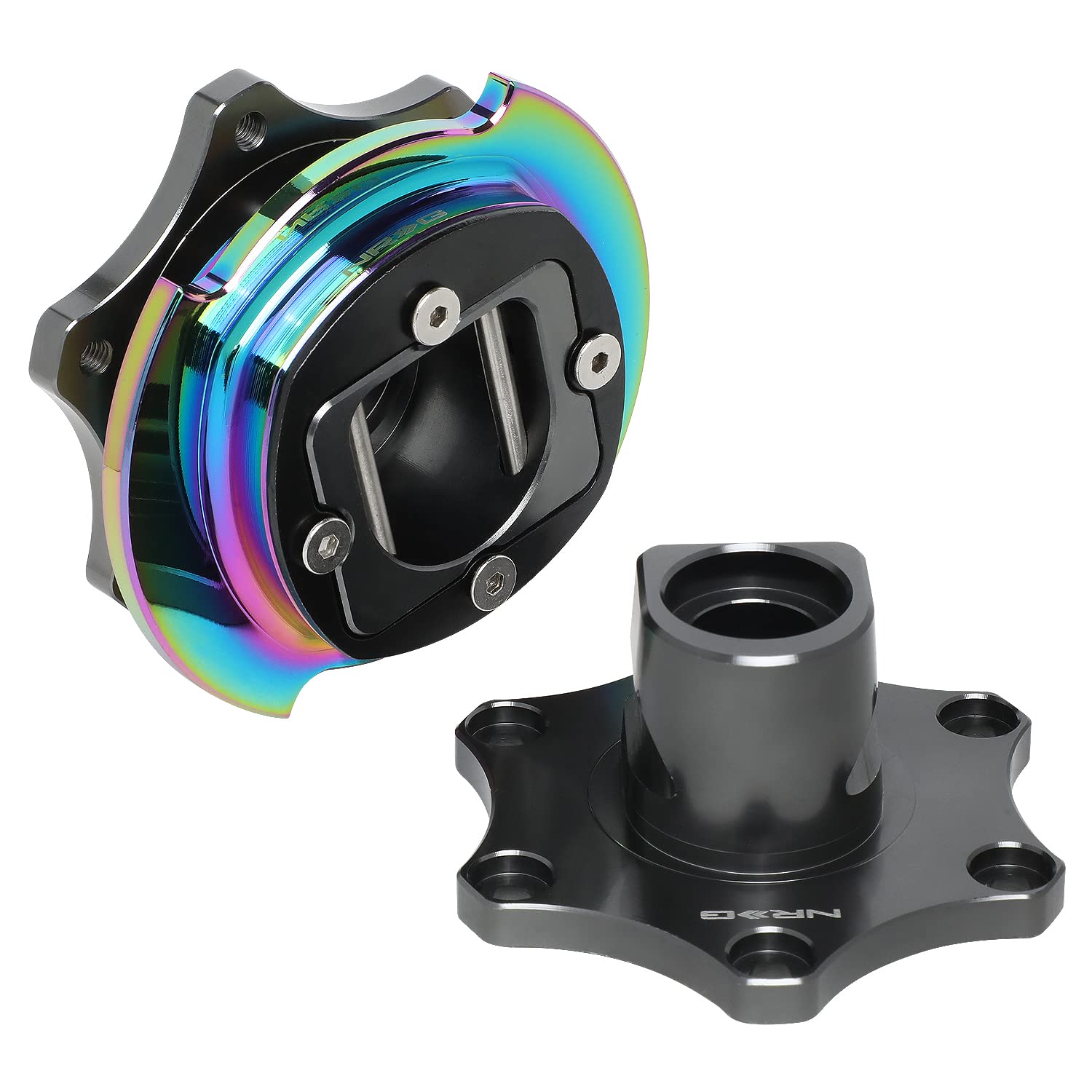 NRG Innovations SRK-R200GM-MC 6-bolt SFI 42.1 Spec D Shaped Quick Release Adapter,Gun Metal Quick Release/Neo Chrome Ring