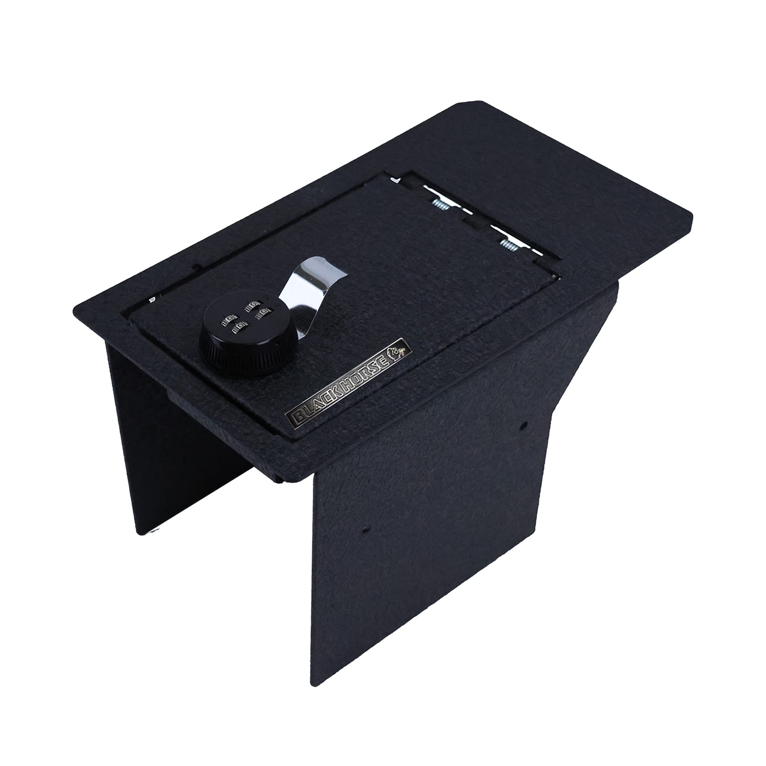 Center Console Safe Black Horse Security Lock Box, Black Gun Box Organizer, with 4 Digit Combination Resettable Lock Compatible with 2021-2024 Ford Mustang Mach-E-ASFM01