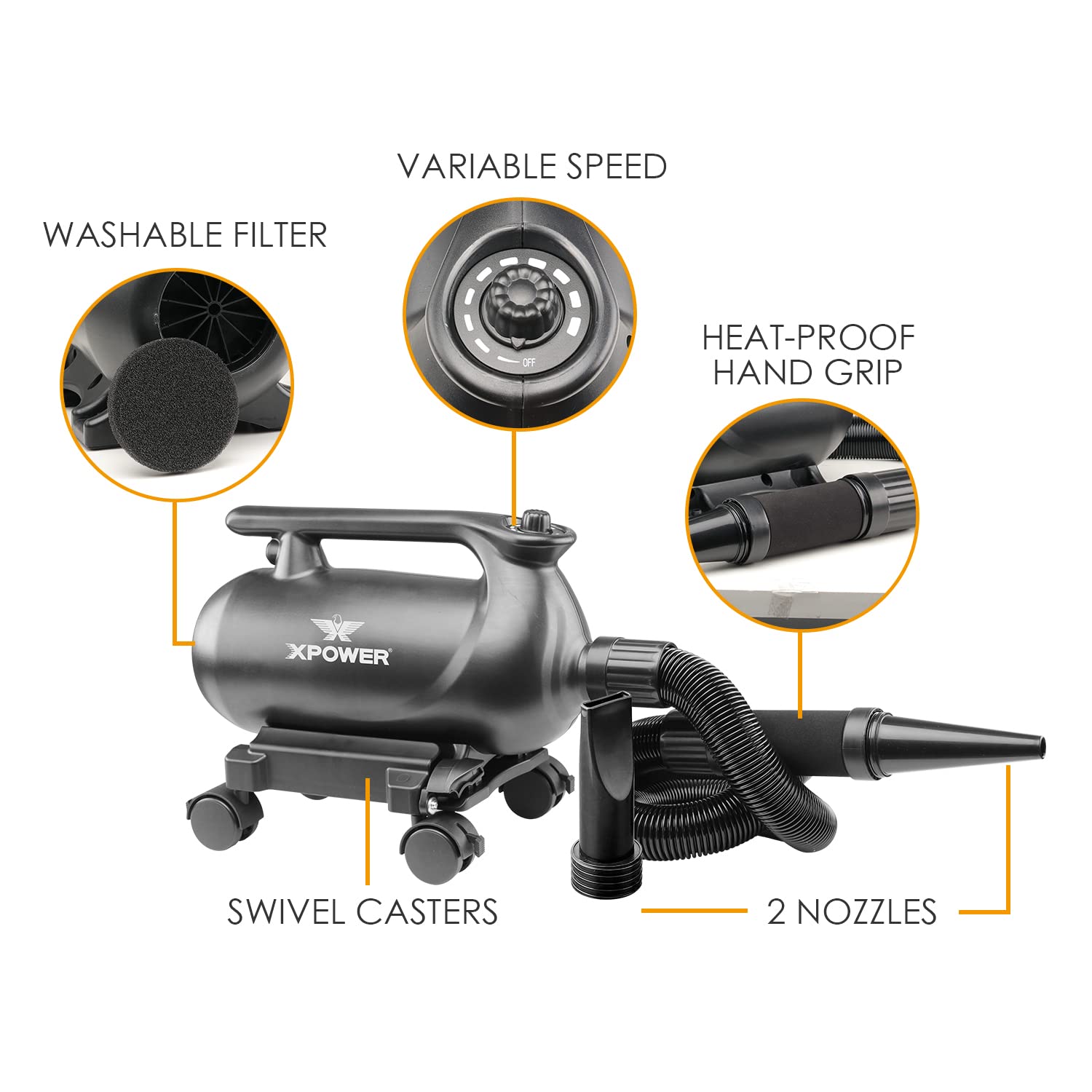 A-16 XPOWER Professional Car Dryer Blower with Mobile Dock w/Caster Wheels
