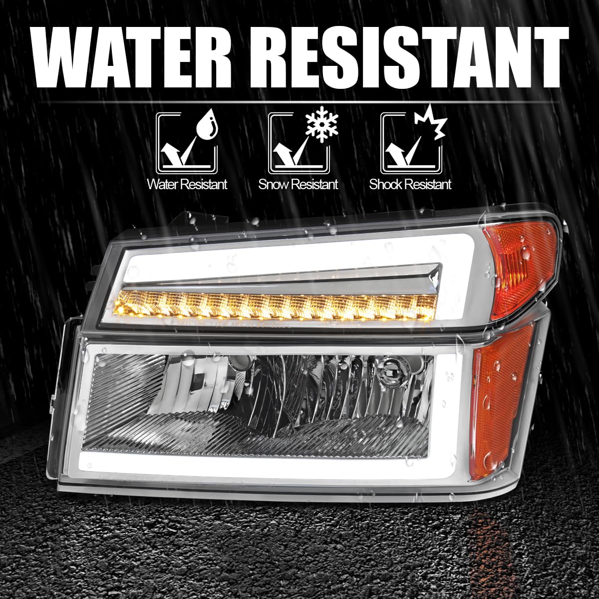 Chrome Headlights + Corner Lights w/LED Tube SPEC-D TUNING Compatible with 2004-2012 Chevy Colorado, GMC Canyon Left+Right Head Lamp Assembly