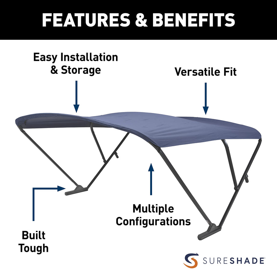 Power SureShade Pontoon Bimini Top - Black Anodized Frame, Navy Fabric