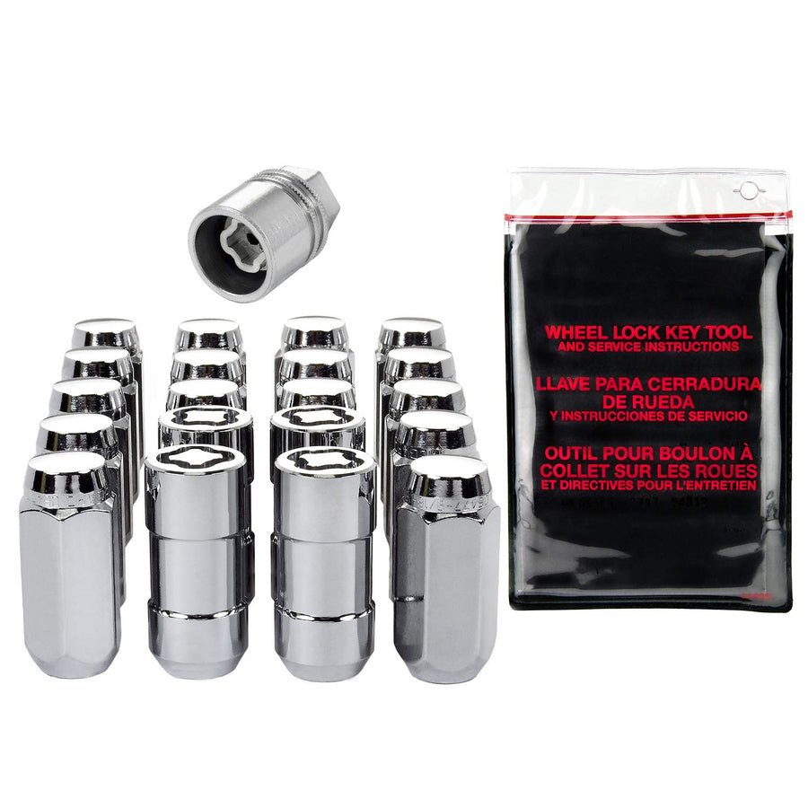 Chrome Cone Seat McGard 84520 Wheel Installation Kit (M14 x 1.5 Thread Size) - for 5 Lug Wheels, 16 Lug Nuts / 4 Locks / 1 Key / 1 Storage Pouch