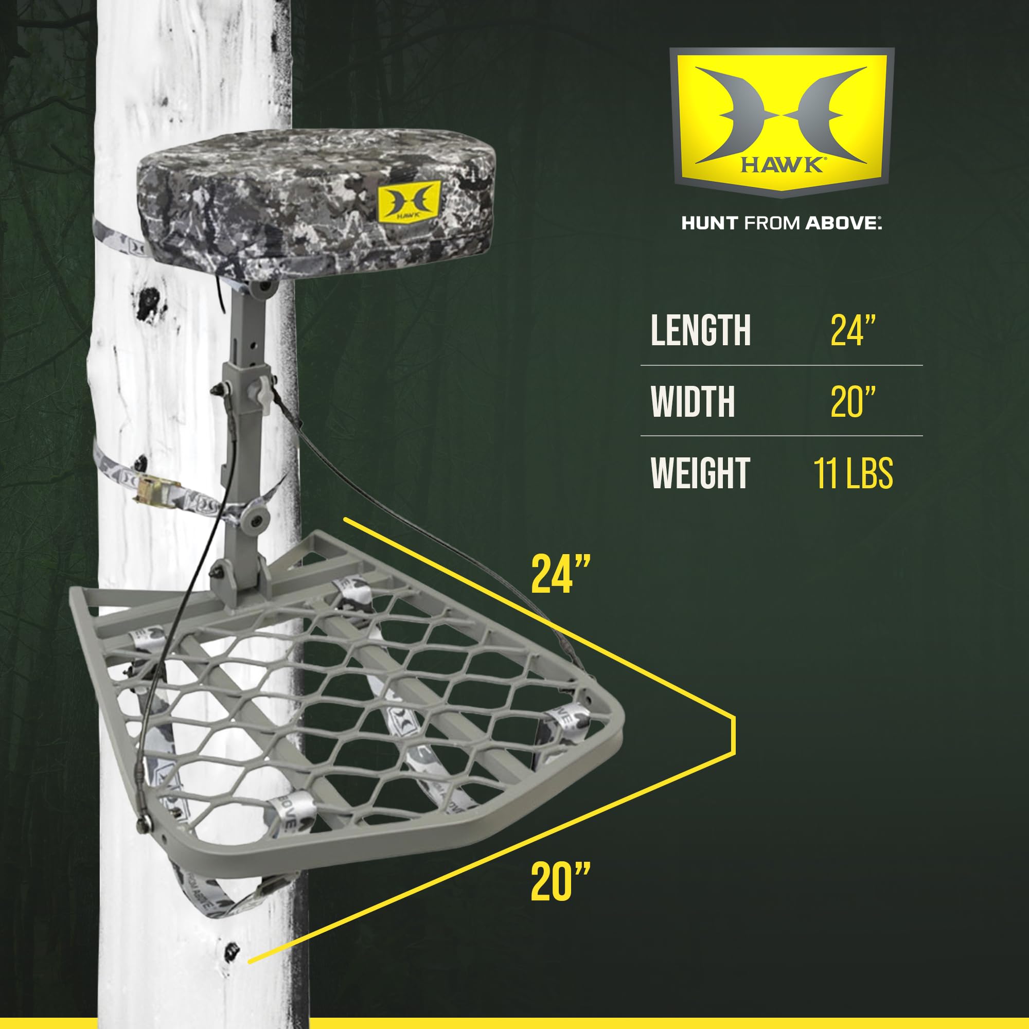Hawk Hang-On Ultra Lite, Lightweight Tree Stand Hunting Gear with Memory Foam Seat, Foot Rest for Mobile Hunters, Quiet Step, 27.25 x 20.5 Inch