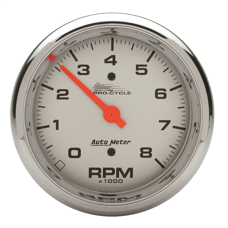 Tach, AutoMeter Gauge, 3 3/4", 8K RPM, 2&4 Cylinder, Silver, Pro-Cycle (19302)