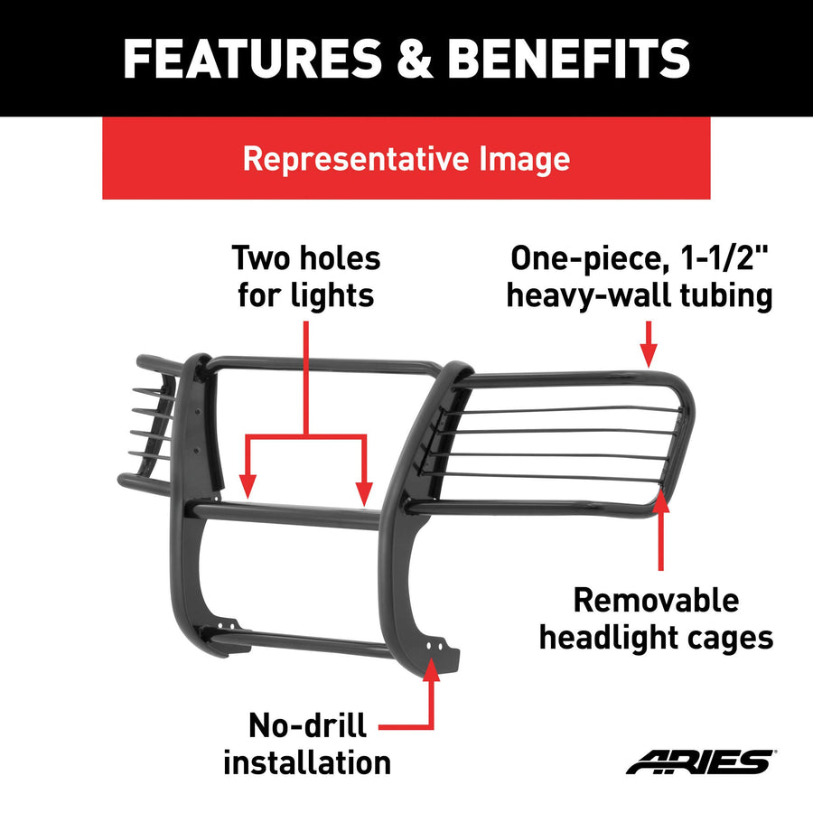 Black Steel ARIES 4092 1-1/2-Inch Grille Guard, No-Drill, Select Chevrolet Silverado 1500