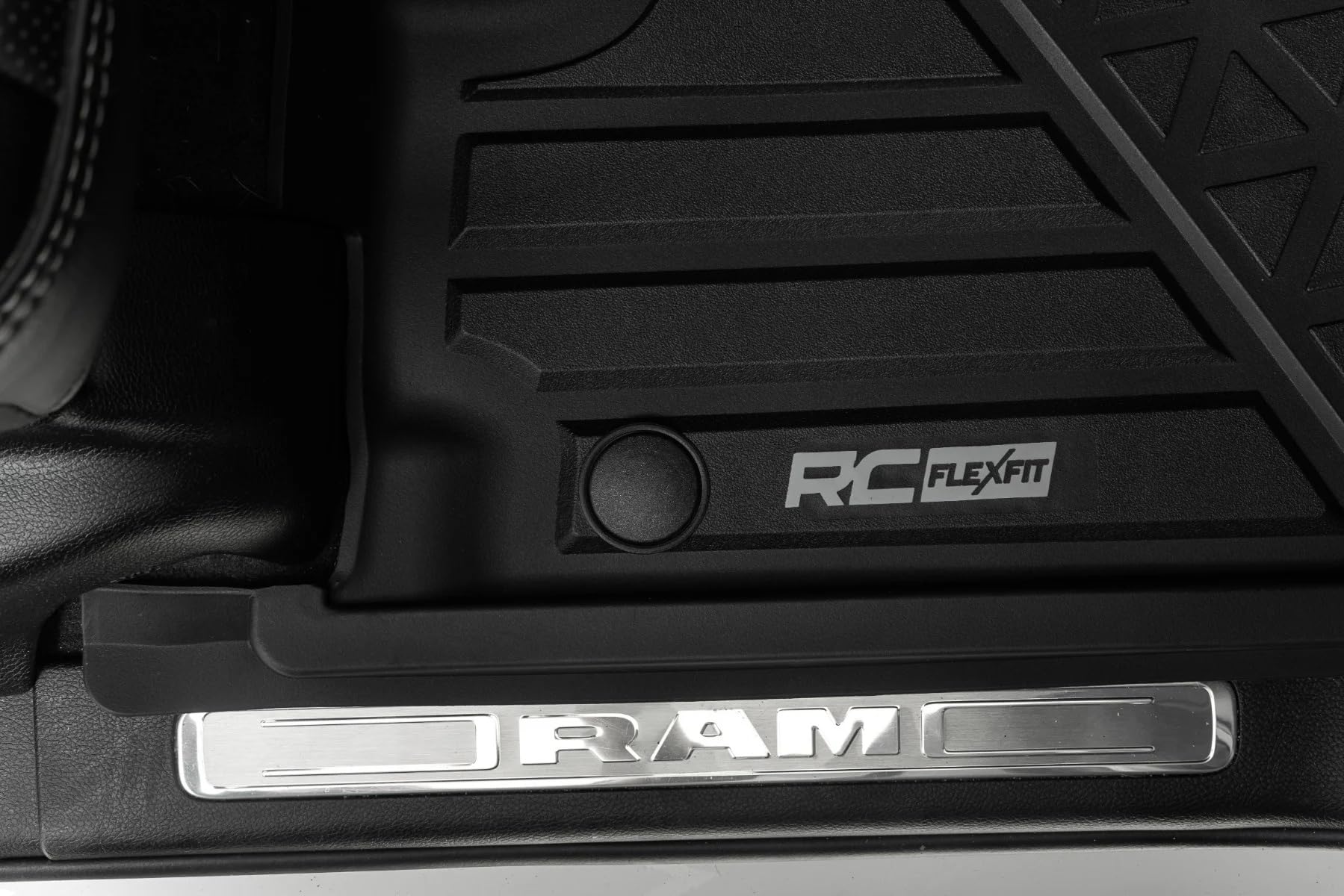 Rough Country Front Flex-Fit Floor Mats for Ram 1500 (2019-2024)/1500 TRX (2021-2024) Crew Cab - Custom All-Weather Non-Slip TPE Liners with Spill Saver Lip